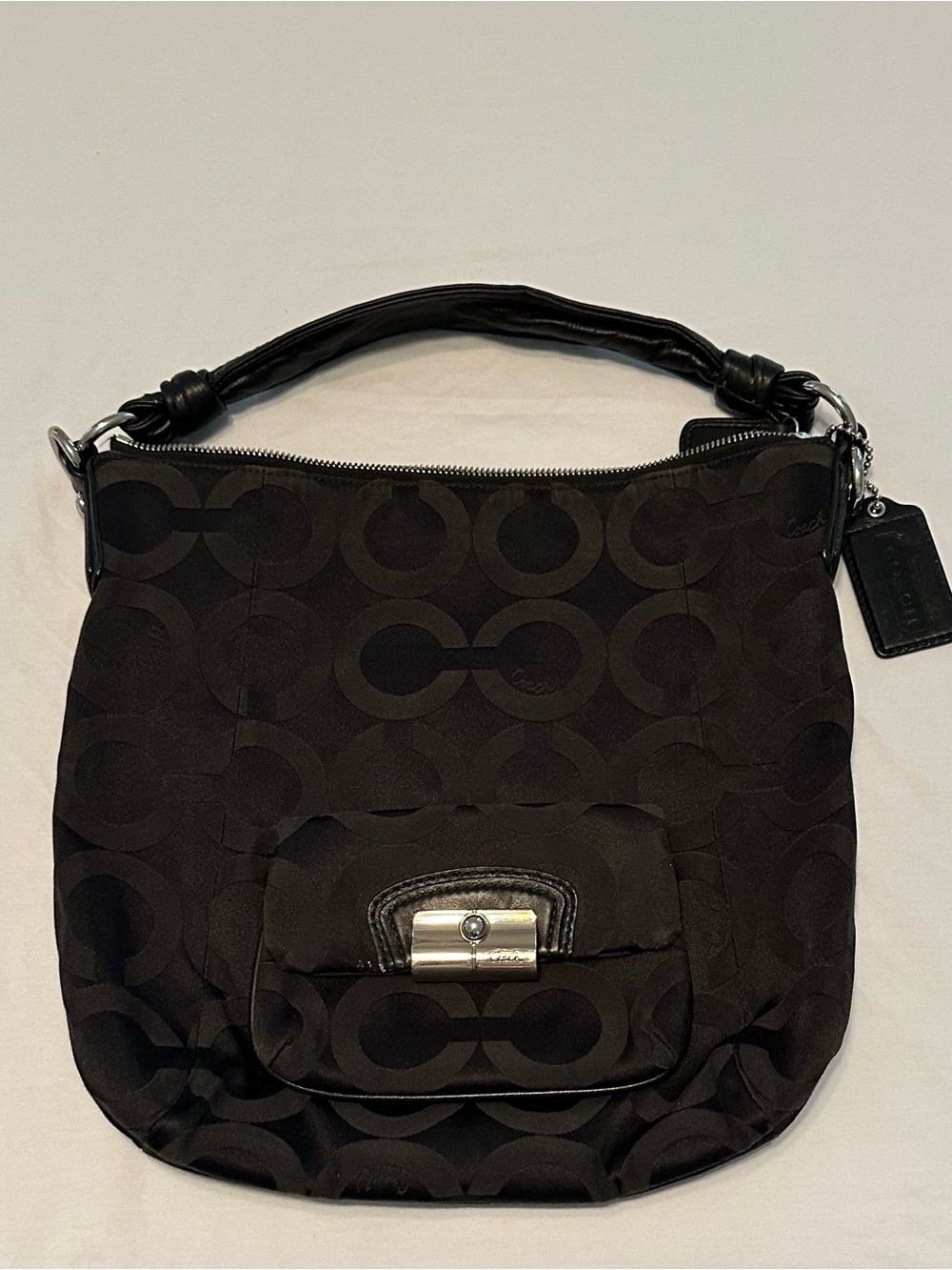 Coach Black Signature Shoulder Bag with Front Pocket